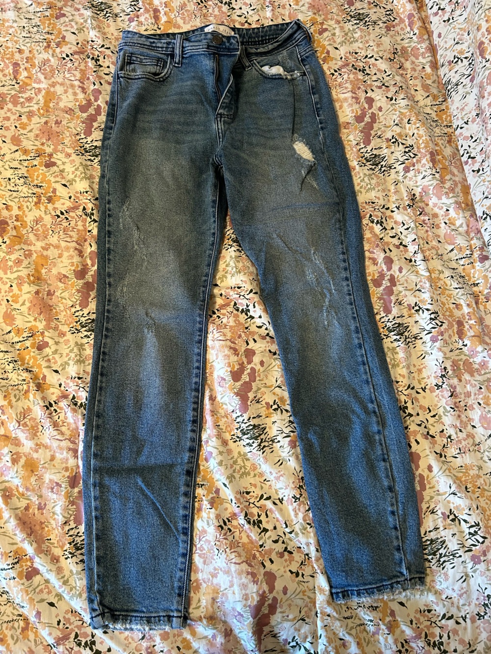 Carly Jean Los Angeles Medium Blue Distressed Skinny Jeans
